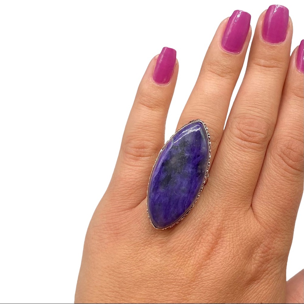 Charoite Ring Size 8.5 Purple Natural Stone Stamped 925 Sterling Silver